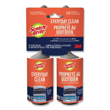 Scotch-Brite Lint Roller, Heavy-Duty Handle, 70 Sheets/Roller, 2PK 7100278673